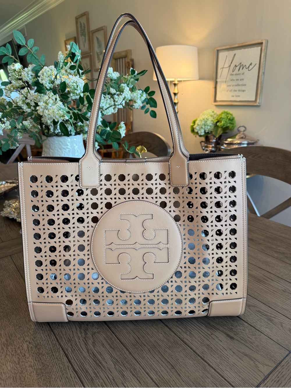 Tory Burch Ella Basketweave Leather Tote - Picture 2 of 10